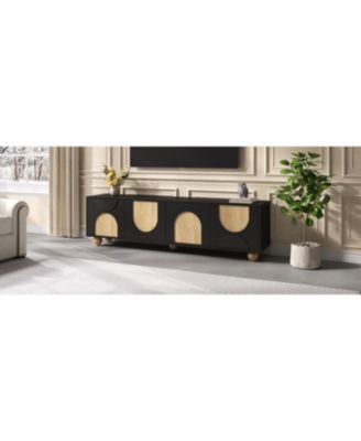 Streamdale Farmhouse TV Stand for 75" TVs, Cream Media Console, Black, 69.6"W
