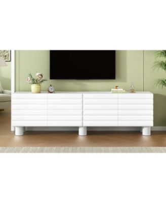 Cream TV Stand Console - 75" TV, Adjustable Shelves