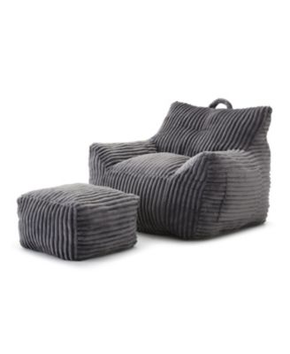 Streamdale Giant Plush Bean Bag Chair with Footstool - Comfy Grey Lounge