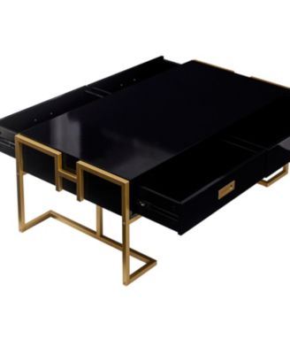 Modern Black Rectangular Coffee Table with 4 Drawers and Gold Base in 47.3"