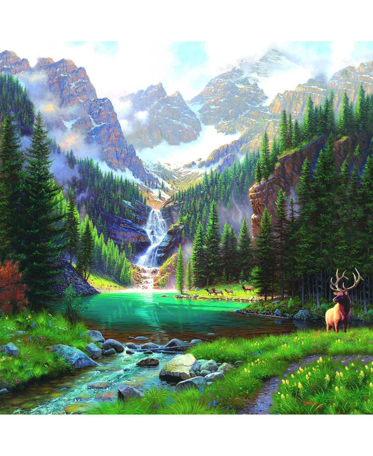 SunsOut Elk at the Waterfall 1000 piece Jigsaw Puzzle for Adults