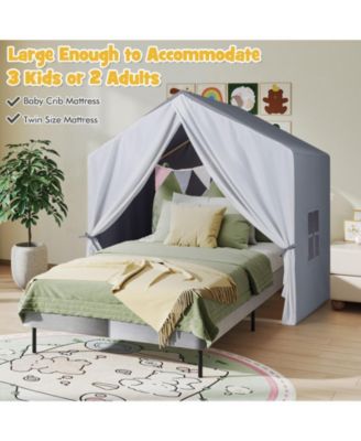 Kids Teepee Play Tent with Cotton Mat and Decorative Flag Banner