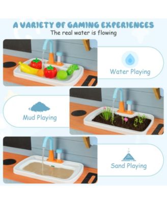 Wooden Outdoor Mud Kitchen Playset With Faucet Chalkboard And Storage Shelves