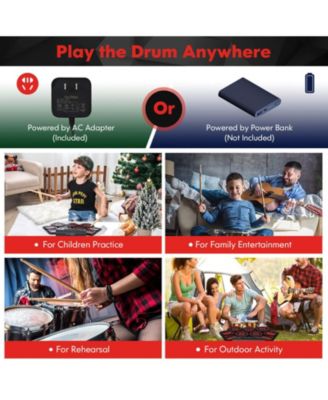 Portable Electronic Drum Set with Roll Up Pads MIDI Connection and Dual Speakers