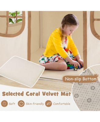 Kids Indoor Play Tent with Windows Star Lights Mat and Storage Pockets