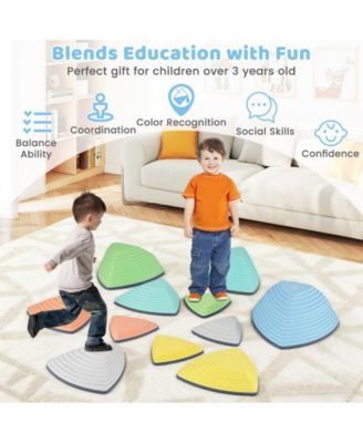 Kids Balance Stepping Stones Set of Eleven with Anti Slip Design and Creative Obstacle Play