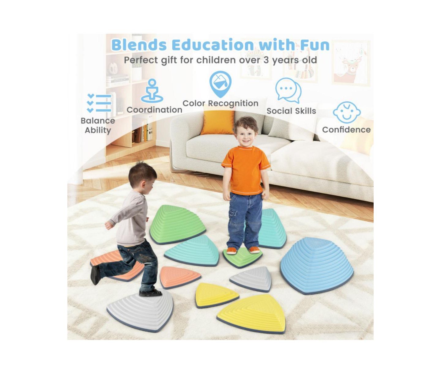 Детские игрушки HONGGE Balance Stepping Stones Anti-Slip Obstacle Course Set, 11-Piece, Ages 3+ — фото 4