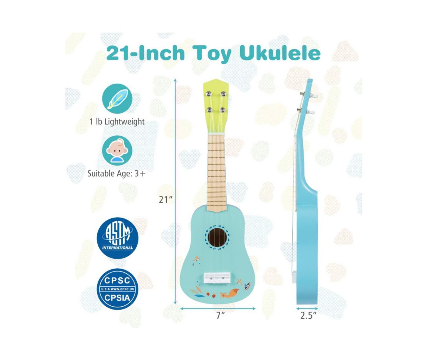 Детская игрушка HONGGE Kids Beginner Ukulele with Nylon Strings, 1-Piece Musical Toy, Ages 3+, цвет: Синий — фото 4