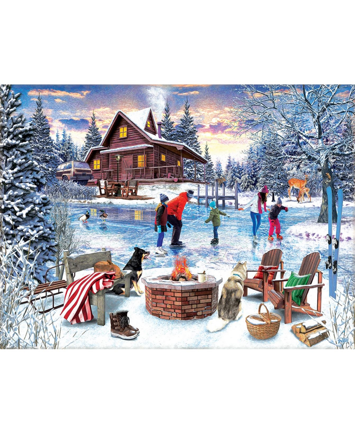 SunsOut Fireside Skaters 1000 piece Jigsaw Puzzle for Adults Christmas