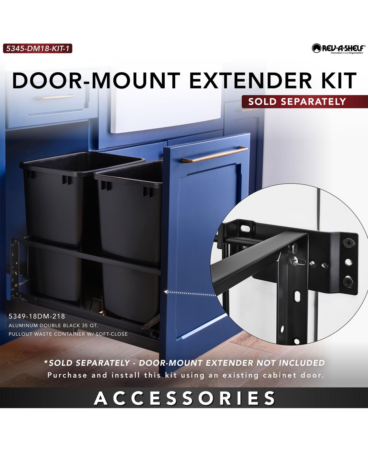 Rev-a-Shelf Double Pullout 50 qt. Kitchen Trash Can w/ Soft-Close, 5349-2150DM-2