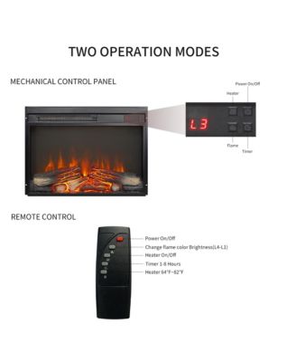 23 inch electric fireplace insert, ultra thin heater with log set & realistic flame, remote control with timer, overheating protection