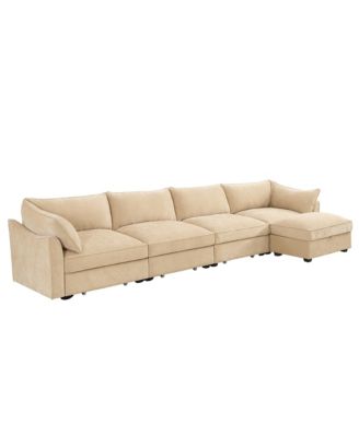 L-shaped Modular Sofa- Chenille, Wheat, Storage, Footstool