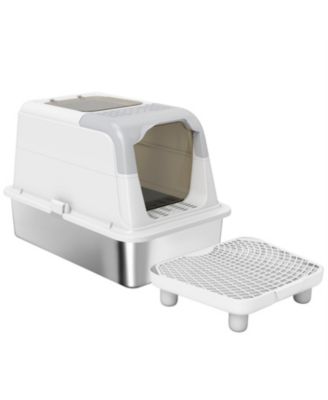 Elegant Gray Enclosed Cat Litter Box with Scoop & Deodorizer Bag – Discreet Odor Control for Home