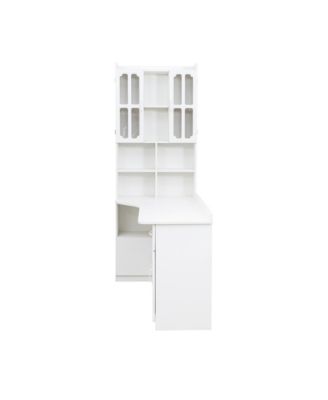 Streamdale L-Shaped Computer Desk with Drawers, Bookshelf, Hutch, White