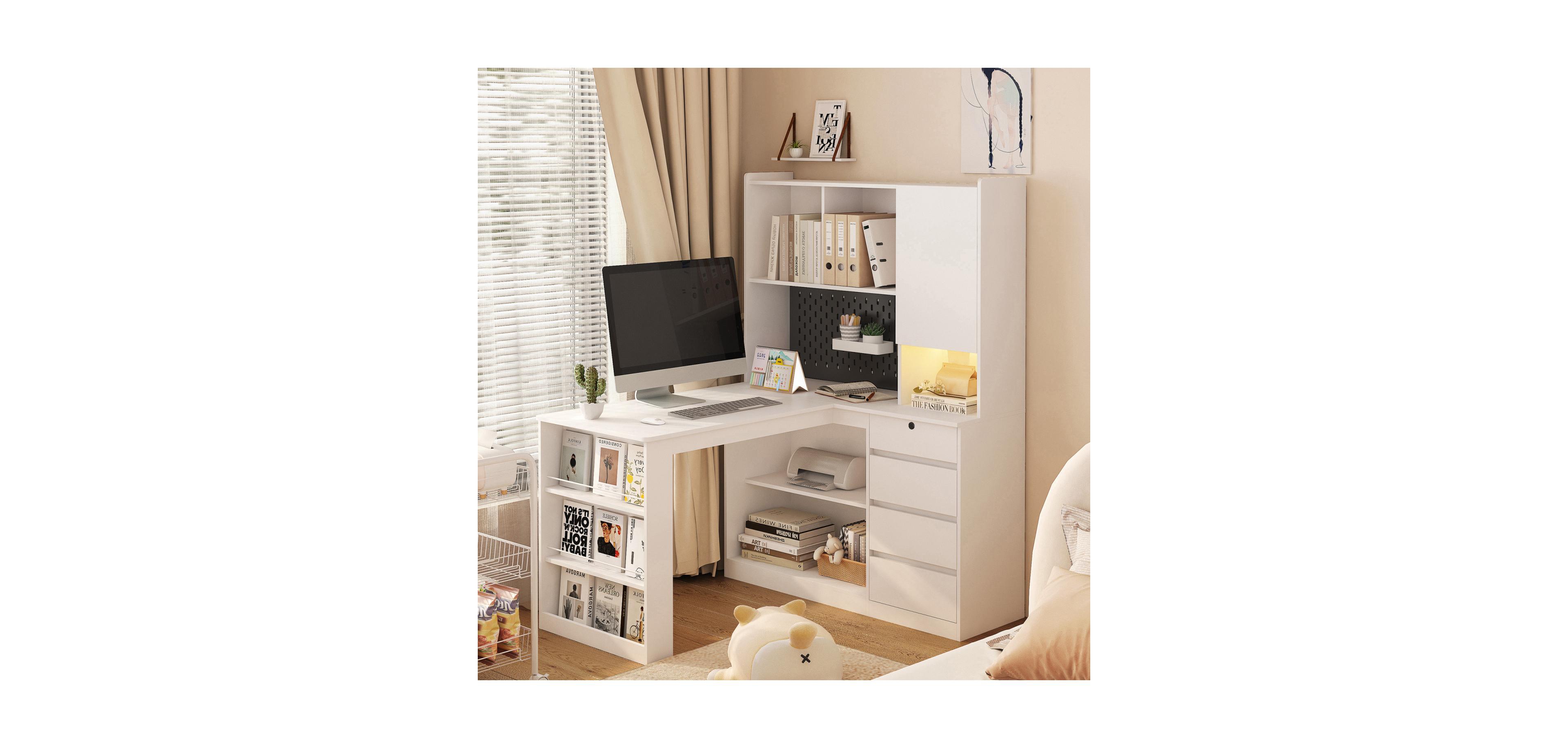 Streamdale Furniture L Shaped Desk with Charger Drawers Led and Storage