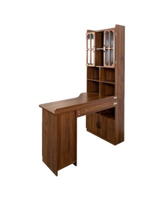 2-in-1 L-Shaped Corner Desk with Drawers, Bookshelf & Hutch