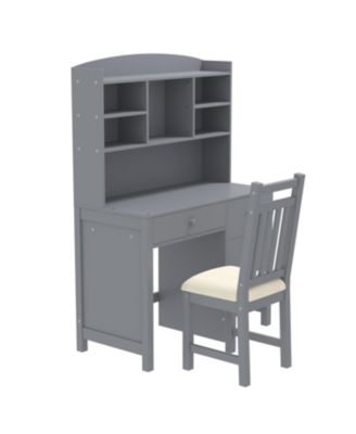  Vintage Home Desk & Chair Set w/ Bookshelf & Drawers - Gray