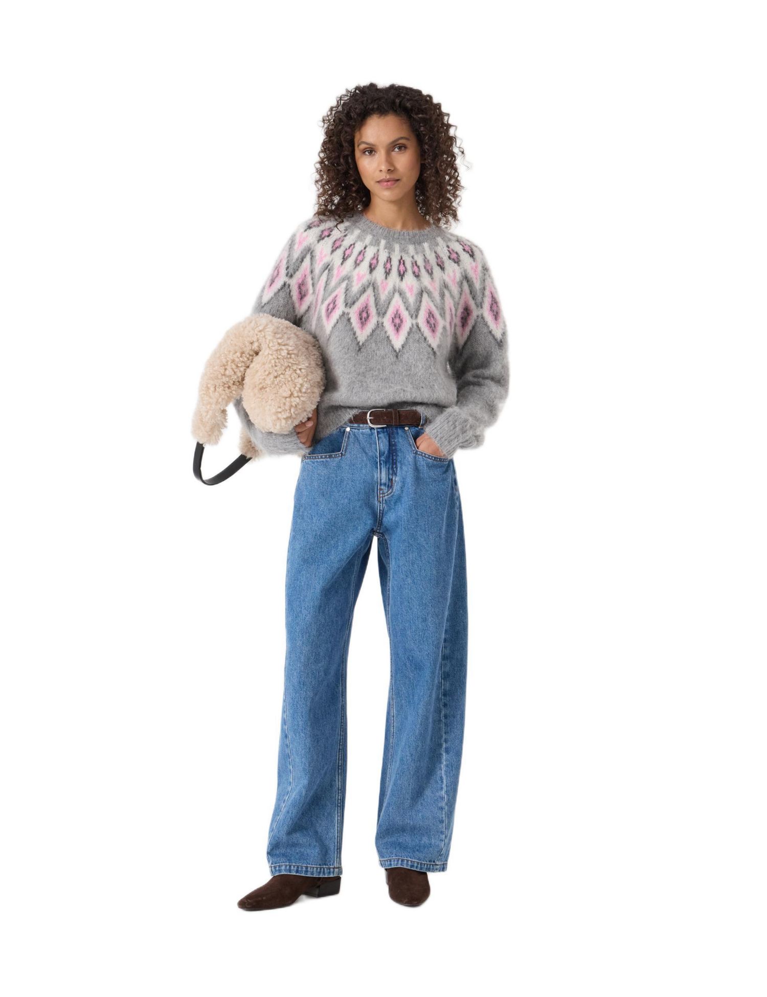 Women's Brushed Fair Isle Mohair Blend Sweater