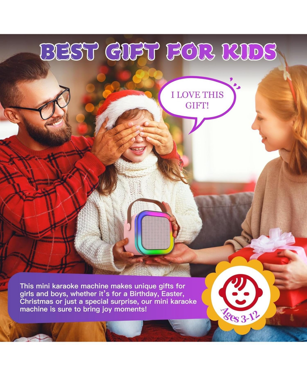 ZealSound Mini Karaoke Machine for Kids Portable Bluetooth Speaker with 2 Wireless Microphones Led Lights Christmas Birthday Gift Toys Pink