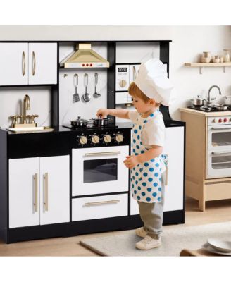 Wooden Kids Play Kitchen, Pretend Play Kitchen Playset w/Sounds for Toddlers.
