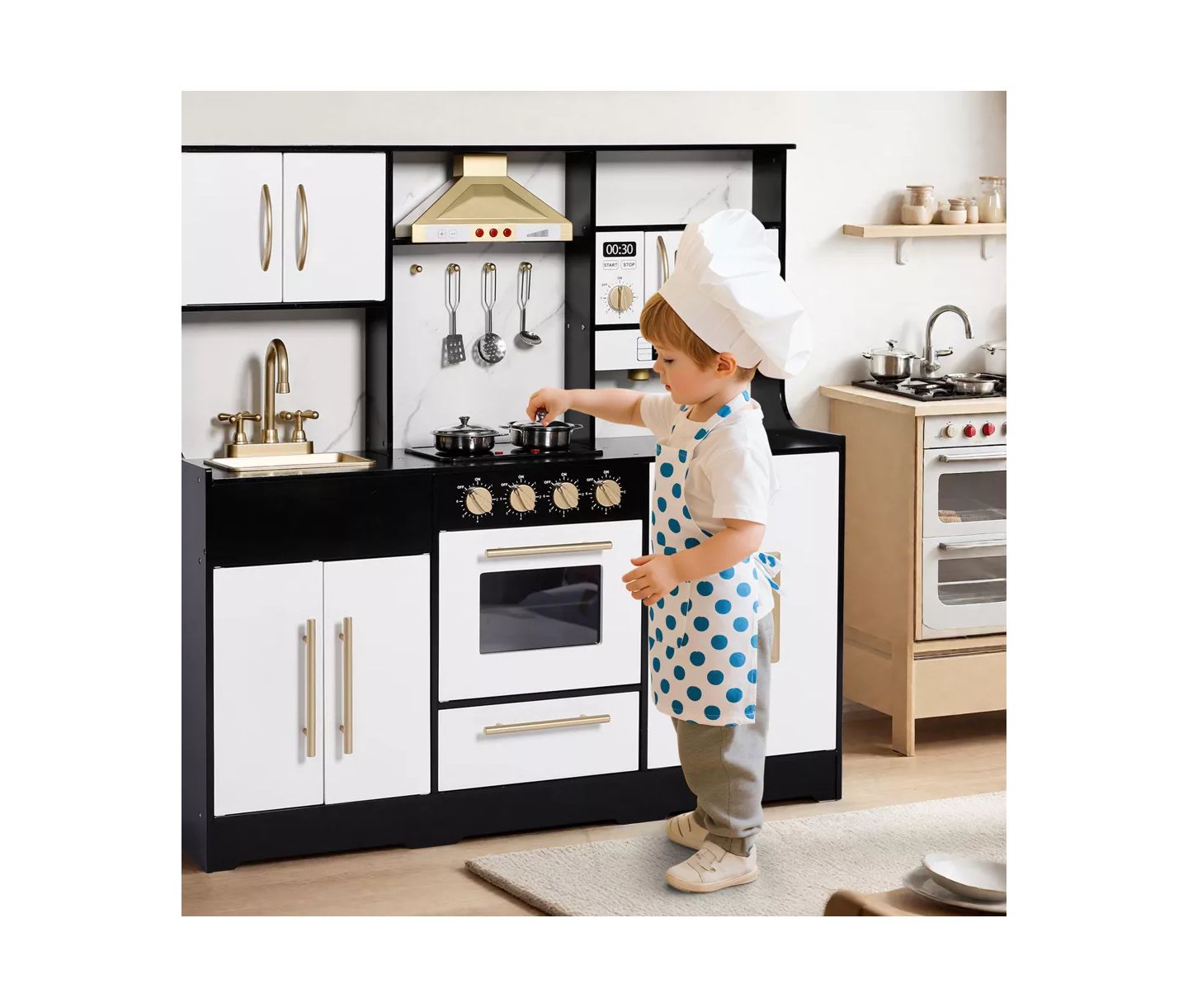 Детский игровой набор Kinder King Wooden Play Kitchen Playset, 9-Piece, Ages 3+, цвет: Чёрный — фото 6