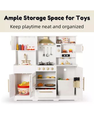 Wooden Kids Play Kitchen, Pretend Play Kitchen Playset w/Sounds for Toddlers.