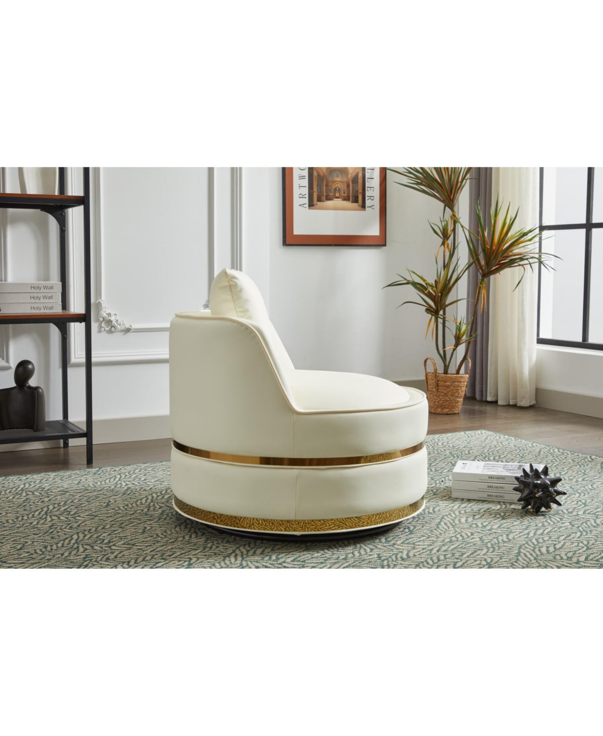 Streamdale Furniture Swivel Accent Chair, Faux Leather Barrel Club Chair