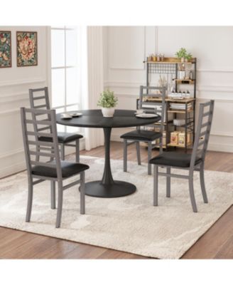 Set of 4 Modern Metal Dining Chairs with PU Leather Seats