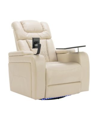 Swivel PU Leather Power Recliner w/ Tray USB Storage