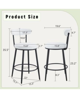 Ergonomic Bar Chairs White Cushions 35.5" High Black & White