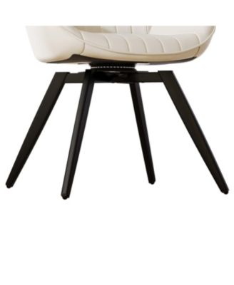 Beige PU Dining Chairs Black Metal Legs (Set of 2)