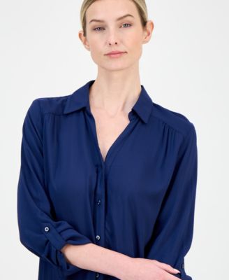 Women's Roll-Tab Button-Down Long Blouse, Created for Macy's