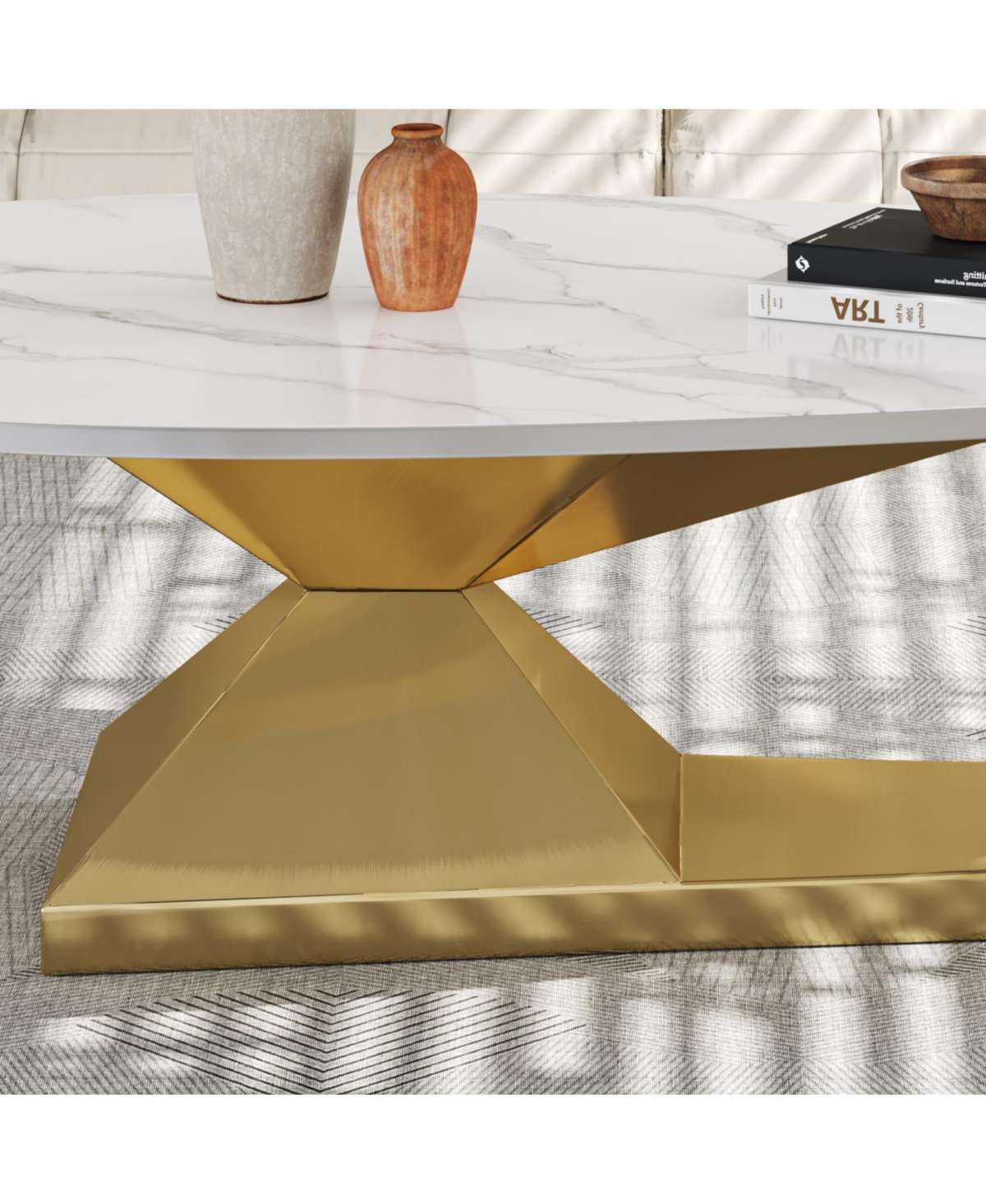 Streamdale Furniture Sintered Stone Coffee Table with Stainless Steel Base
