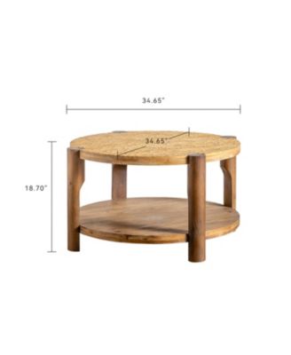 Round Wood Coffee Table - 2 Tier Mid Century Modern