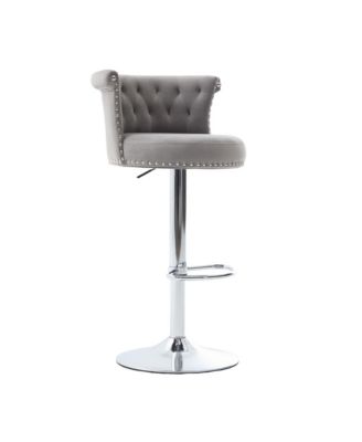  Velvet Bar Stool Set of 2, Adjustable Swivel, Silver Legs