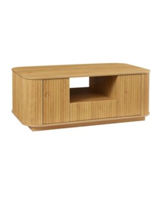 Modern Oval Coffee Table with Drawers & Storage - Natural
