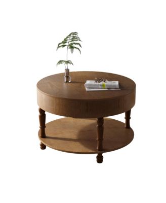  Modern Round Coffee Table with Storage - Walnut
