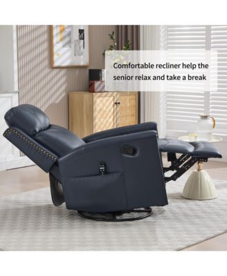 Blue Leather Heat Massage Rocker Swivel Recliner