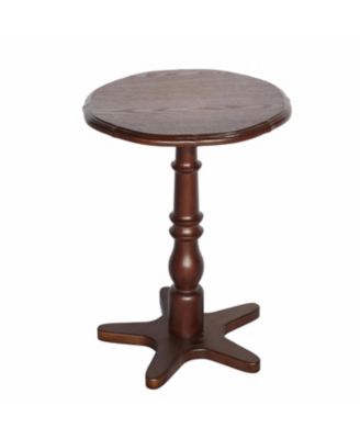 Round End Table - Wooden Pedestal, Vintage Accent (Walnut