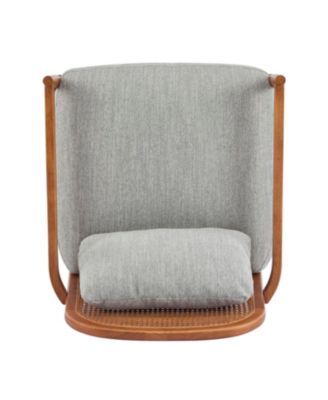 Mid-Century Modern Accent Chair - Walnut & Rattan, Grey-Green Cushion (Set of 2)