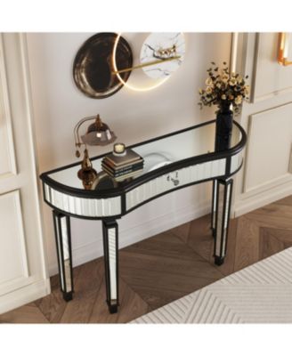 Streamdale 47" Half-Moon Mirrored Console Table - Silver Entryway Vanity Desk