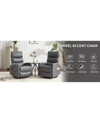 Heat Massage Rocker Recliner Chair, Swivel Fabric, Grey