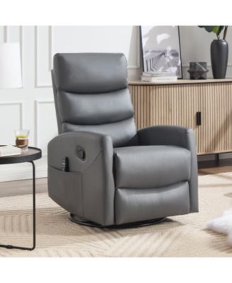 Heat Massage Rocker Recliner Chair, Swivel Fabric, Grey