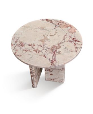 Pink Marble Coffee Table - Small, Natural Stone, 17.7 Inch