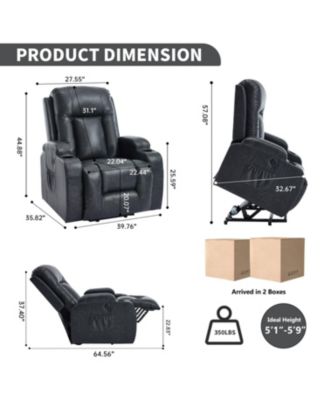 Streamdale Dark Grey Power Lift Recliner, 350 LBS, Massage, Heat, USB & Cup Holders