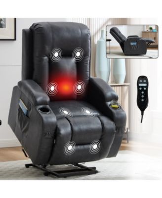Streamdale Dark Grey Power Lift Recliner, 350 LBS, Massage, Heat, USB & Cup Holders