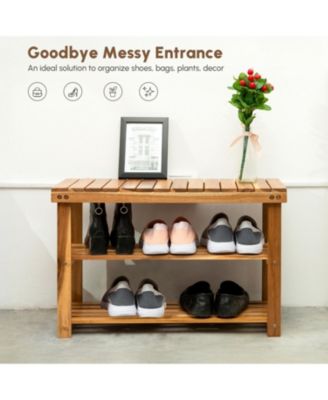 Acacia Wood 2-Tier Shoe Rack Bench - Entryway Organizer
