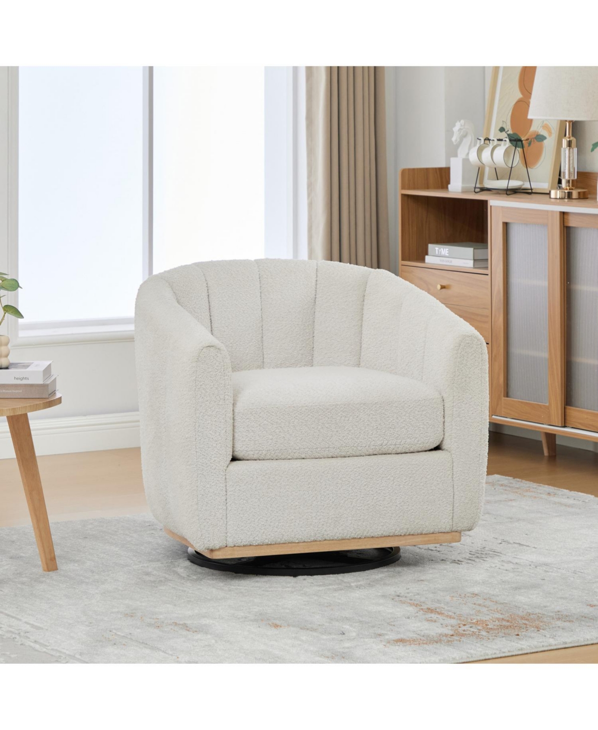 Streamdale Furniture Chenille Swivel Barrel Chair, Tufted Pumpkin Armchair