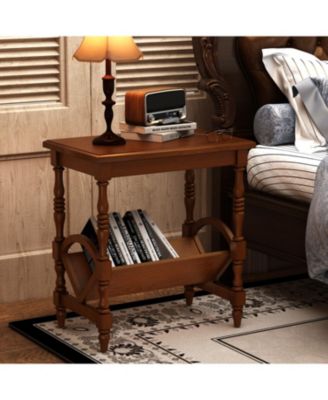 Classic Wooden Side Table with Magazine Rack