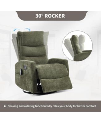  Heat Massage Rocker Recliner Chair, Swivel Fabric, Green
